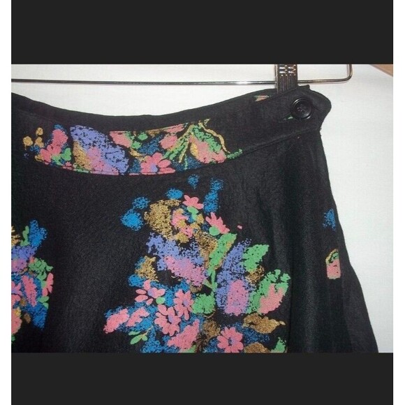 Black Felted Wool Screen Print Floral Swingy Full Vintage Circle Skirt 50s W25 - Picture 2 of 4